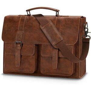 Men's Brown 15.6 Inch Water proof Laptop Bag Leather Briefcase Computer Bag
